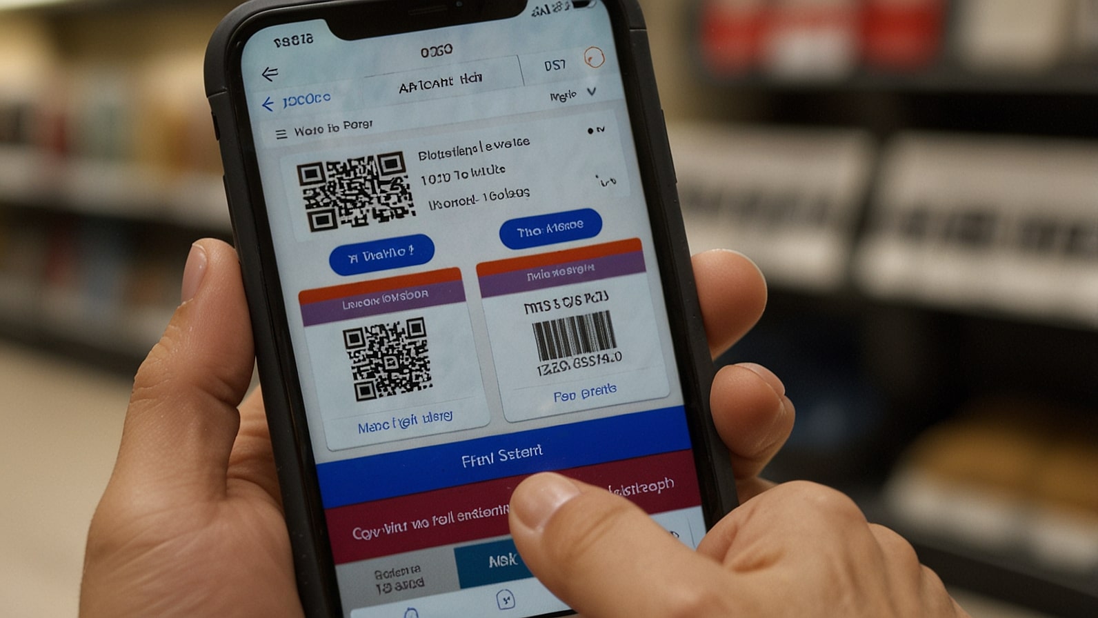 A smartphone displaying the Tesco Grocery & Clubcard app with the Tesco Pay+ feature, showing a barcode for in-store payment.