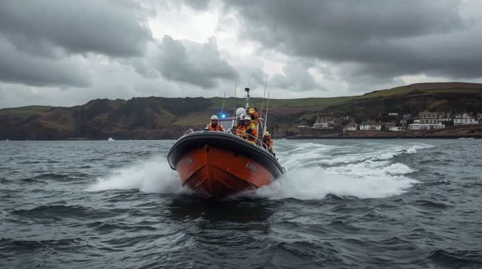 Cullercoats Bay Emergency Services Rescue – August 2025 Incident Cullercoats Bay emergency services rescue: RNLI lifeboat assisting family in distress during 04 August 2025 operation