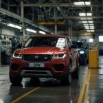 Empty Jaguar Land Rover factory floor with idle machinery, highlighting the impact of a 2025 cyberattack that halted production in the UK.