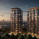 A modern residential development by Berkeley Group, featuring contemporary apartment buildings against a London skyline, symbolizing the company’s resilience in the UK housing market.