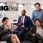 Cast of the British sitcom No Big Deal in the offices of fictional investment firm Janus